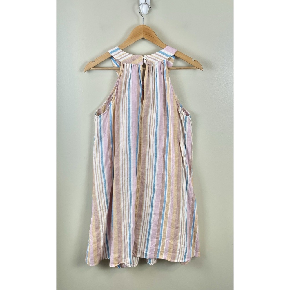 C&C California Multicolor Stripe Sleeveless 100% Linen Dress Size S Shift Beach - Picture 5 of 7